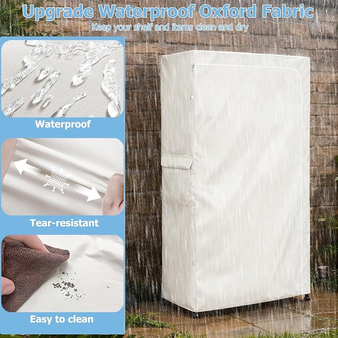 Storage Shelf Covers for Wire Shelving600D Heavy Duty Outdoor Waterproof Dustproof Shelf CoverStorage Rack Cover for Wire Shelf with zipper48''W x 18''D x 82''HWhite