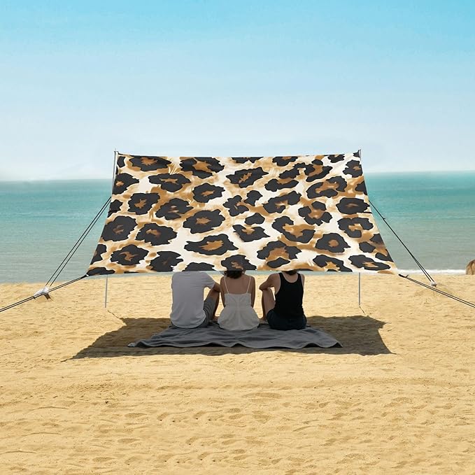 Beach Tent Sun Shelter Animal Leopard Print Lightweight &amp Easy Setup Beach Shade Canopy for Camping Fishing
