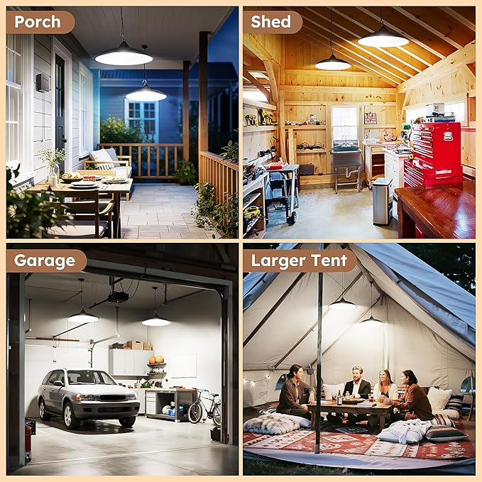 Solar Shed Light Indoor Outdoor Dual Lamp 2000LM Daytime Available Pendant Light with Pull String Dusk to Dawn 3 Lighting Modes Solar Lights Indoor Waterproof for Barn Gazebo Shop Garage