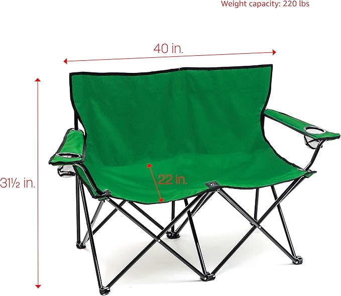 Trademark Innovations Loveseat Style Double Camp Chair 40 L x 22 W x 31.5 H Dark Green