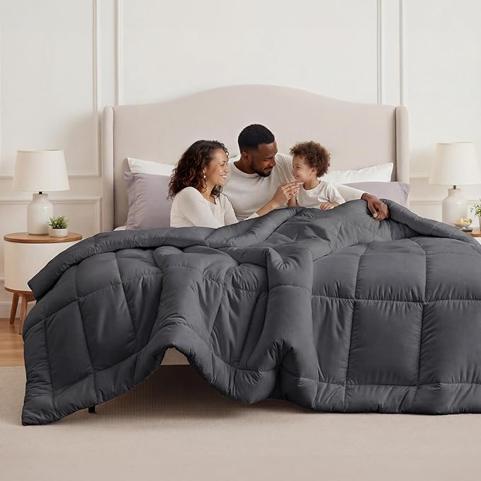 Bedsure Comforter Duvet Insert - Quilted Comforters Oversized King Size All Season Duvet GentleSoft Down Alternative Bedding with 8 Tabs Gifts for Women/Men Grey Oversized King 116 x 98 Inches