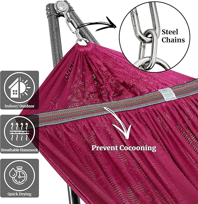 Tranquillo Universal Double Hammock with Stand Included for 2 Persons/Foldable Hammock Stand 600 lbs Capacity Portable Case - Inhouse Outdoor Camping Red