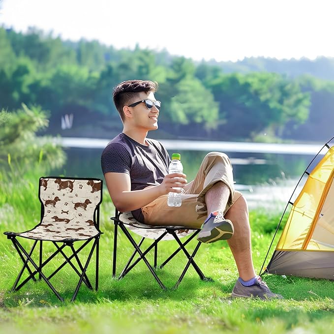KLL Dashshund Dog Cute Brown Retro Foldable Folding Chairs Ultralight Beach Chair Includes Carry Bag Travel Chair for Outside Outdoor