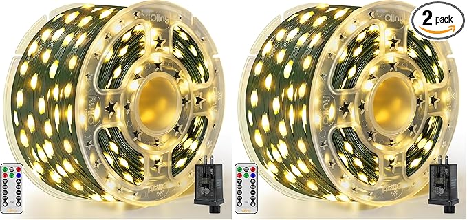 Ollny Christmas Lights 1000 LED 330 FT IP67 Waterproof Plug in Christmas Tree Lights with Remote 8 Modes 3 Timers Dimmable House Xmas Indoor Decorations String Light (Warm White) (Pack of 2)