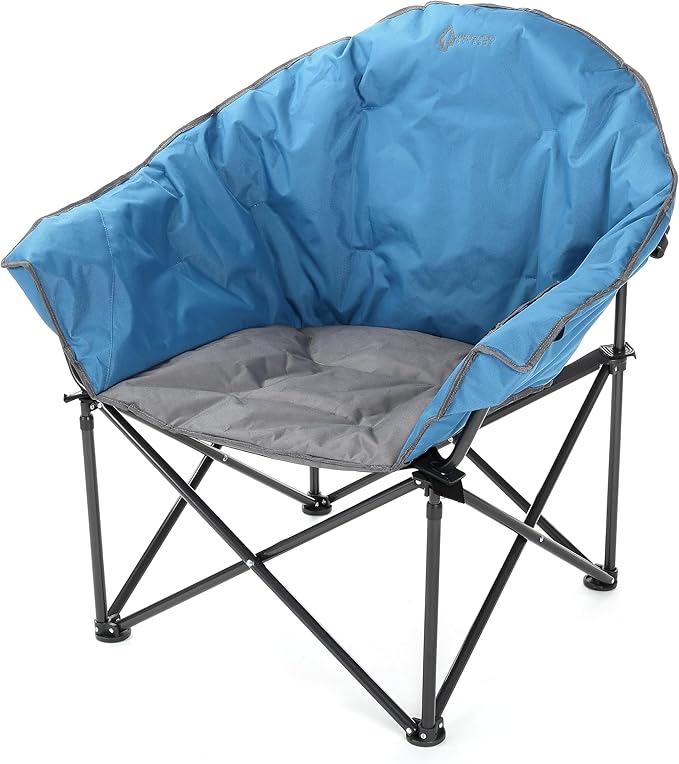 ARROWHEAD OUTDOOR Oversized Heavy-Duty Club Folding Camping Chair with Pocket Cup Holder Portable Padded Moon Round Saucer Supports 330lbs Carrying Bag
