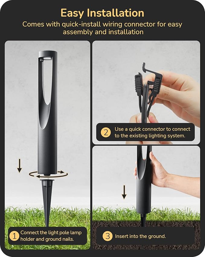 EDISHINE Low Voltage Landscape Lighting 12V 2W 150LM 3000K Outdoor Landscape Light with Connectors Waterproof Electric LED Pathway Lights Wired for Path Yard Garden CRI80 8 Pack
