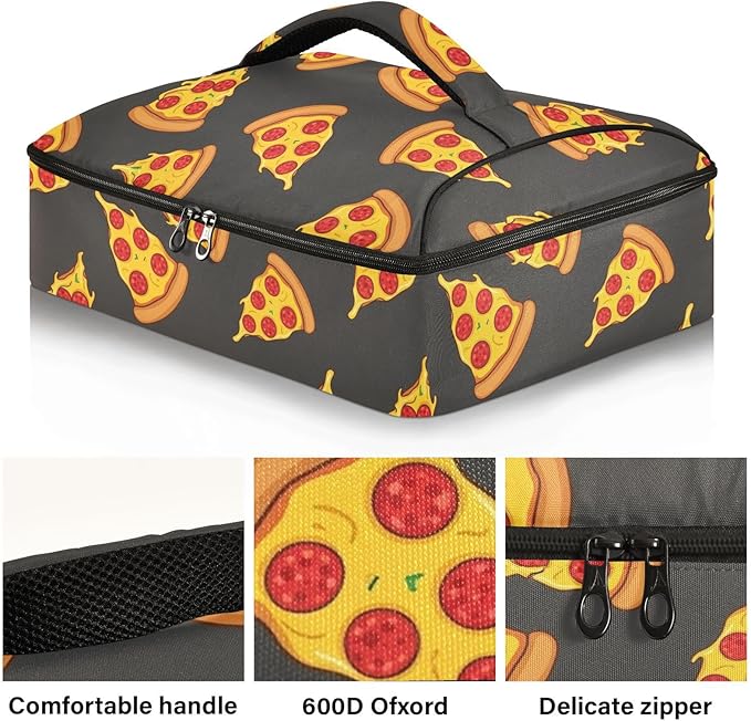 Fries Pizza Black Pattern Insulated Casserole Carrier for Hot or Cold Food Thermal Lasagna Holder Tote Casserole Dish Carrier Bag for Potluck Picnic Camping Parties Fits 9x13 Baking Dish