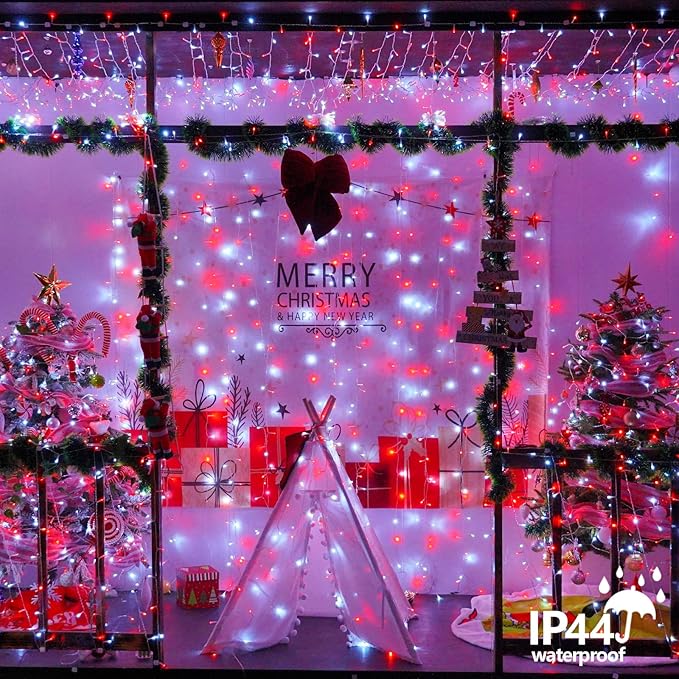 YEGUO 165ft 500 LED Red and White Christmas Lights Outdoor Waterproof Clear Wire String Lights Indoor Plug in 8 Modes Clear Wire Twinkle Tree Light for Xmas Party Garden