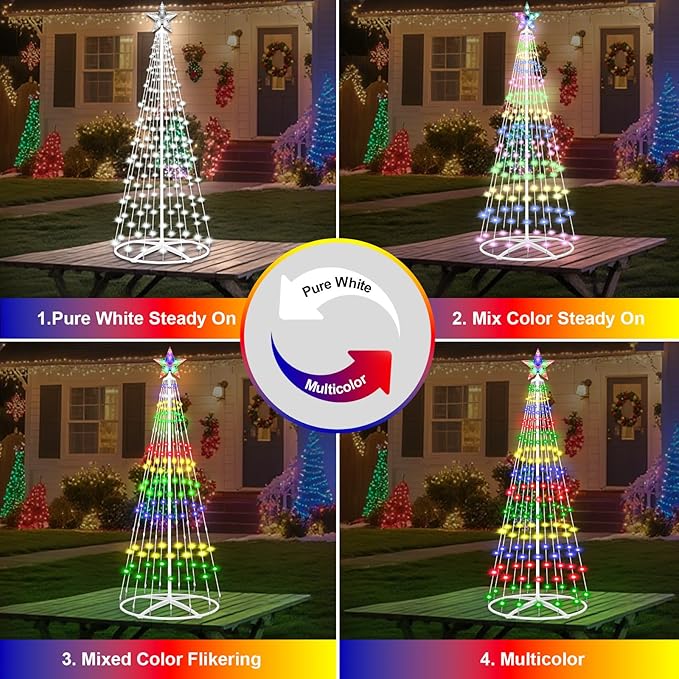 Prelit Christmas Cone Tree with Lights 4FT 156LEDs Small Christmas Tree Light with Remote Control Timer 11 Lighting Modes Artificial Outdoor Christmas Tree for Yard Porch Lawn Decorations