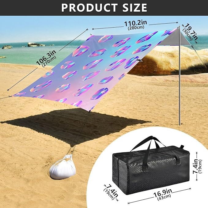 ALAZA Leopard Print Cheetah Holographic Style Beach Tent Sun Shelter UPF50+ Protection Beach Shade Canopy w/ 4 Sandbags for Outdoor Camping Fishing Backyard Fun Picnic 10x9 ft