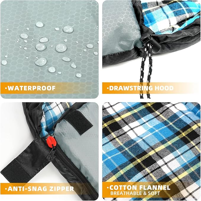 Cotton Flannel Lined Sleeping Bag for Adults Teens Kids Cold Weather &ampWarm 3 Seasons Lightweight Compact Camping Essentials Equipment Hiking Outdoor Travel