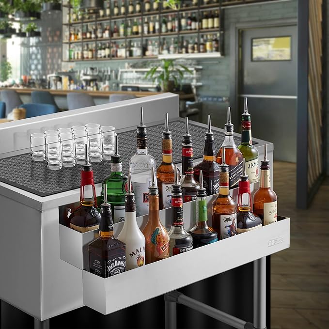GRIDMANN 32-inch Double Tier Speed Rail - Stainless Steel Liquor Bottle Holder Rack for Bars