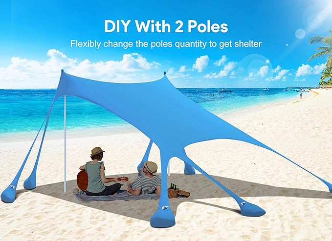 Osoeri Beach Tent Camping Sun Shelter UPF50+ with 8 Sandbags Sand Shovels Ground Pegs &amp Stability Poles Outdoor Shade Beach Canopy for Camping Trips Fishing Backyard Fun or Picnics