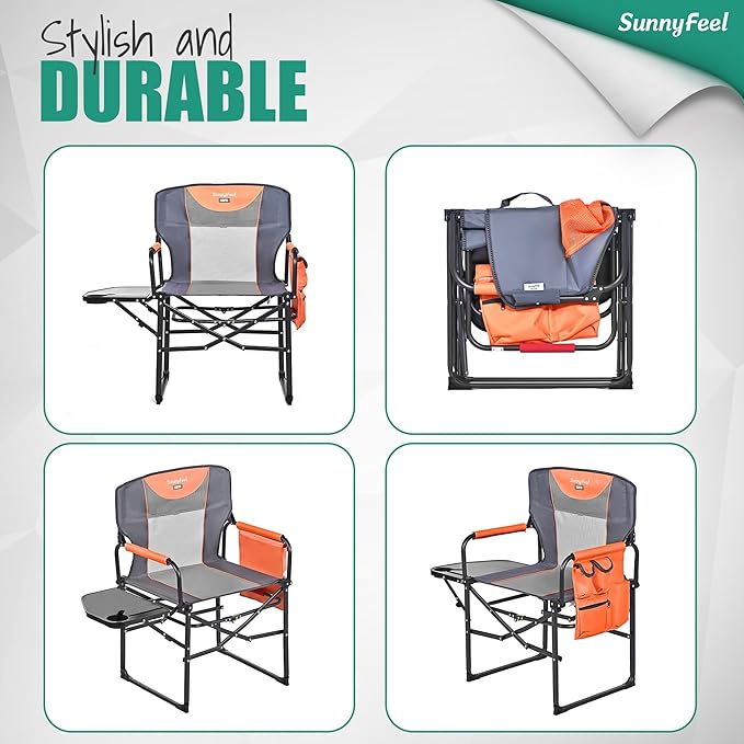 SUNNYFEEL Camping Directors Chair Heavy DutyOversized Portable Folding Chair with Side Table Pocket for Beach FishingTripPicnicLawnConcert Outdoor Foldable Camp Chairs