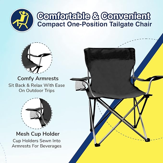 Weather Station Camping Chair Lightweight and Portable Outdoor Folding Tailgate Quad Chair with Cup Holder and Armrests