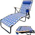Webbing Patio Lounger Steel Chaise Lawn Chair Foldable Outdoor Great for Patio Camping Backyard Pool Wood Handles 1 Pack Blue