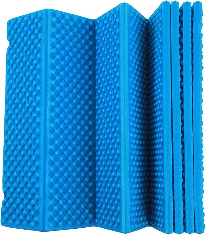 KIMISS Foldable Double Egg Crate Sleeping Pad - Thickened Foam Sleep Mat for Outdoor Camping - 186x57CM TravelFriendly Design (Blue)