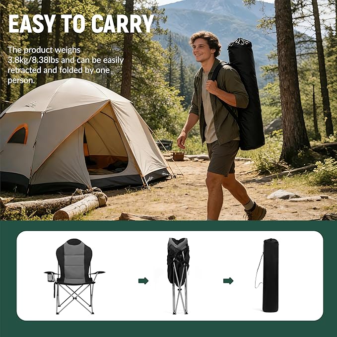 OUTSIDER Folding Camping Chair for Adults Heavy Duty – Supports 400 lbs Portable Chair with Cup Holder Side Pocket &amp Large Rear Mesh Storage Bag Lightweight Lawn Chair for Camping (Style-4 2)