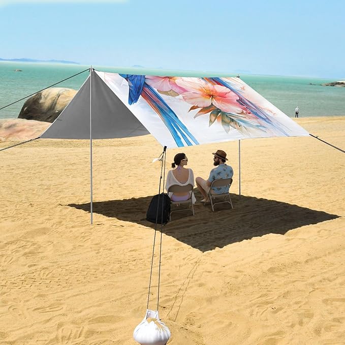 ALAZA Watercolor Parrots Tropical Beach Tent Sun Shelter UPF50+ Protection Beach Shade Canopy w/ 4 Sandbags for Outdoor Camping Fishing Backyard Fun Picnic 10x9 ft