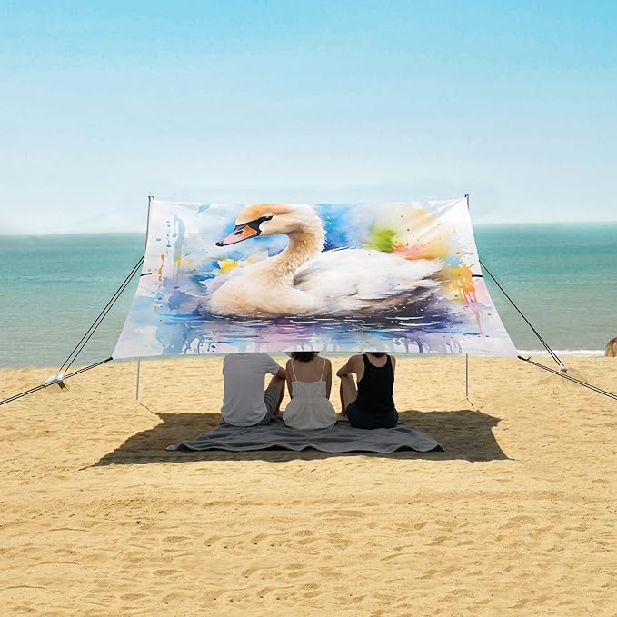 ALAZA Watercolor Duck Baby Beach Tent Sun Shelter UPF50+ Protection Beach Shade Canopy w/ 4 Sandbags for Outdoor Camping Fishing Backyard Fun Picnic 10x9 ft
