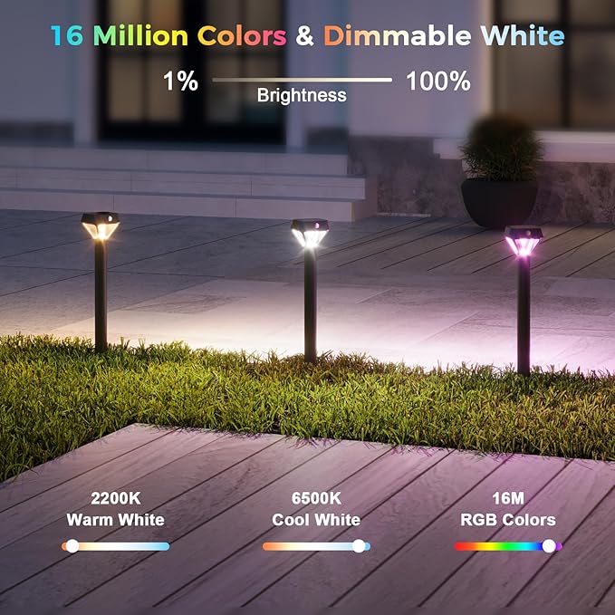 XMCOSY+ Smart Solar Pathway Lights Bluetooth APP Control with Motion Sensor 150LM RGBCW Color Changing Landscape Lighting for Yard Garage Garden Lawn IP65 Waterproof 2 Pack