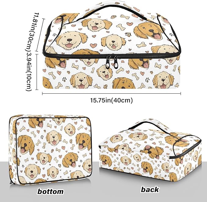 Casserole Carrier Lovely Dog PatternInsulated Casserole Carrier for Hot or Cold Food Thermal Lunch Tote for Potluck Parties Picnic Beach Fits 9 x 13 Inches Baking Dish