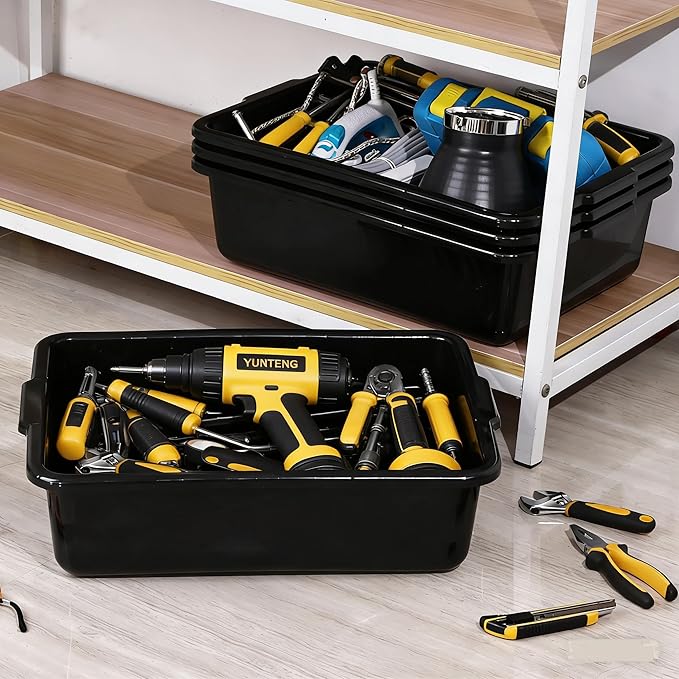 Commercial Bus Tubs Bus Box/Tote Box Set of 4 Black (23 L)