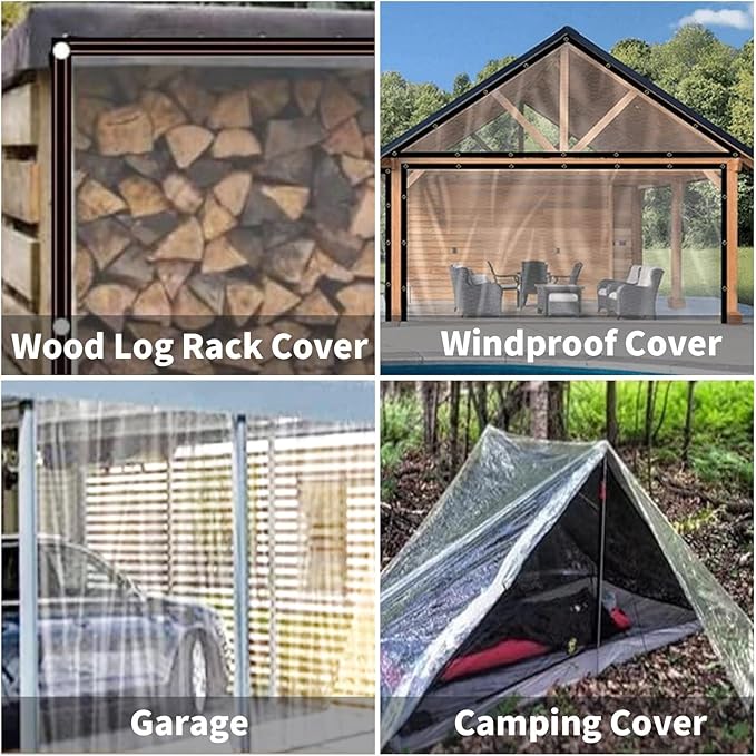 Clear Waterproof Tarp 0.18mm Thickened PVC Cover with Grommets &amp Bungee Cords for Outdoor Protection(16x18 FT)