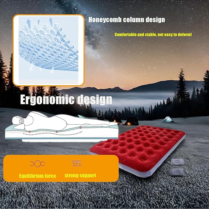 Queen Size Double Camping Air Mattress Bed with Air PumpInflatable Mattress80x 60Thickened Portable Blow Up Air MattressTravel Sleeping Bed Pad for Camping Home Hiking
