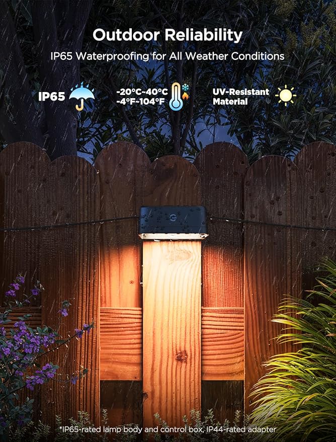 Govee Outdoor Deck Lights RGBIC Outdoor Lights with 4000K White Light IP65 Smart Fence Lights with App Control Voice Control LED Path Light for Outdoor DecorWired 6 Packs (32.8ft)