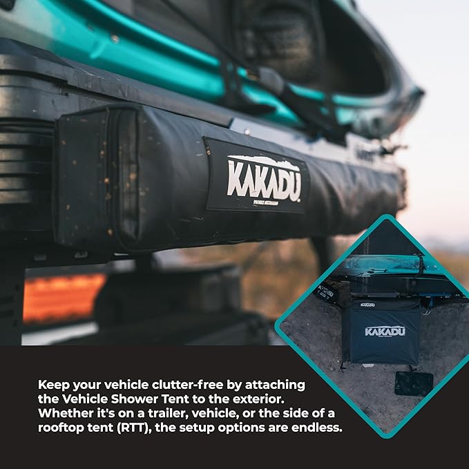 Kakadu Outback Shower Vehicle Tent Camping Privacy Shelter Bathroom Tent for Cars – with Roof LED Light BlockOut® Technology Towel Rod Storage System
