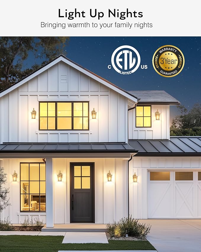 Outdoor Wall Lights Wall Mount 2-Pack Dusk to Dawn Front Porch Light Gold Modern Exterior Wall Sconce Exterior Garage Lighting Fixtures Weather Resistant Coach Lanterns Outdoor Anti-Rust