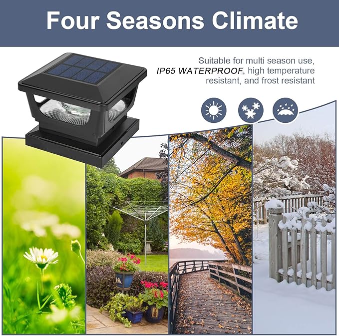 Sumaote Solar Post Cap Lights 120 Lumen 3000K Warm White LED for 3x3 Metal/Vinyl &amp 4x4 Wood Posts IP65 Waterproof Outdoor Garden Fence Deck Lighting Dusk-to-Dawn Auto On/Off (6 Pack)