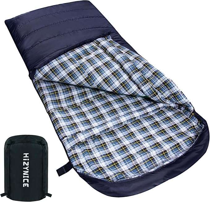 Cold Weather Sleeping Bag 100% Cotton Flannel XXL for Adults Big and TallFree Compression Sack