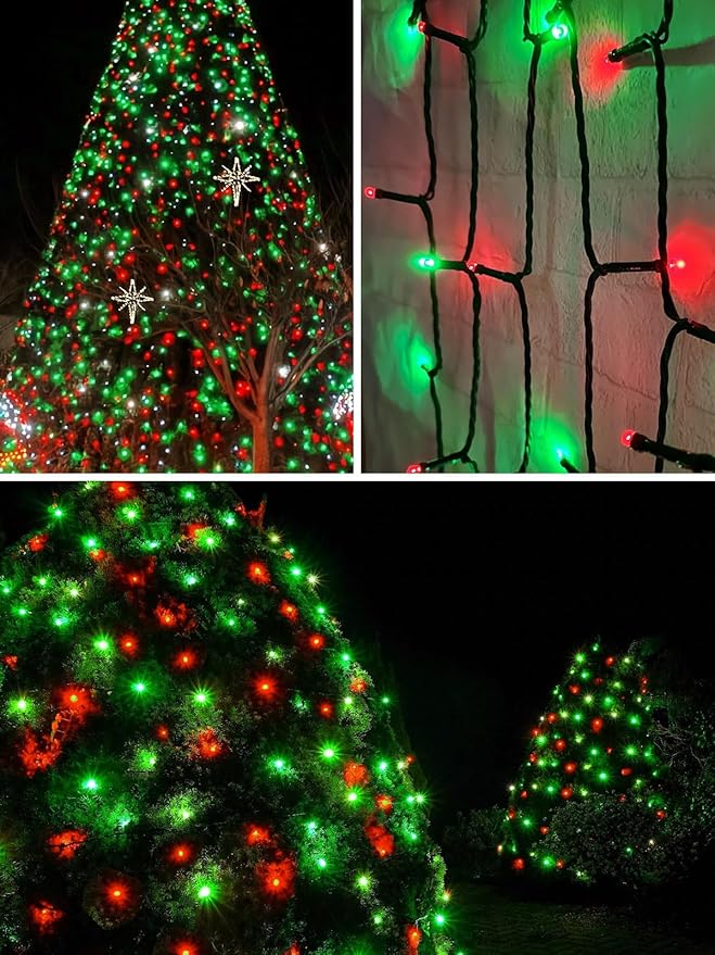 Red Green Solar Christmas Lights Outdoor Decorations Waterproof Tatal 4 Pack 400LED 132FT Solar String Lights Green Wire with 8 Modes Christmas Fairy Light for Xmas Tree Party Wedding Garden Decor