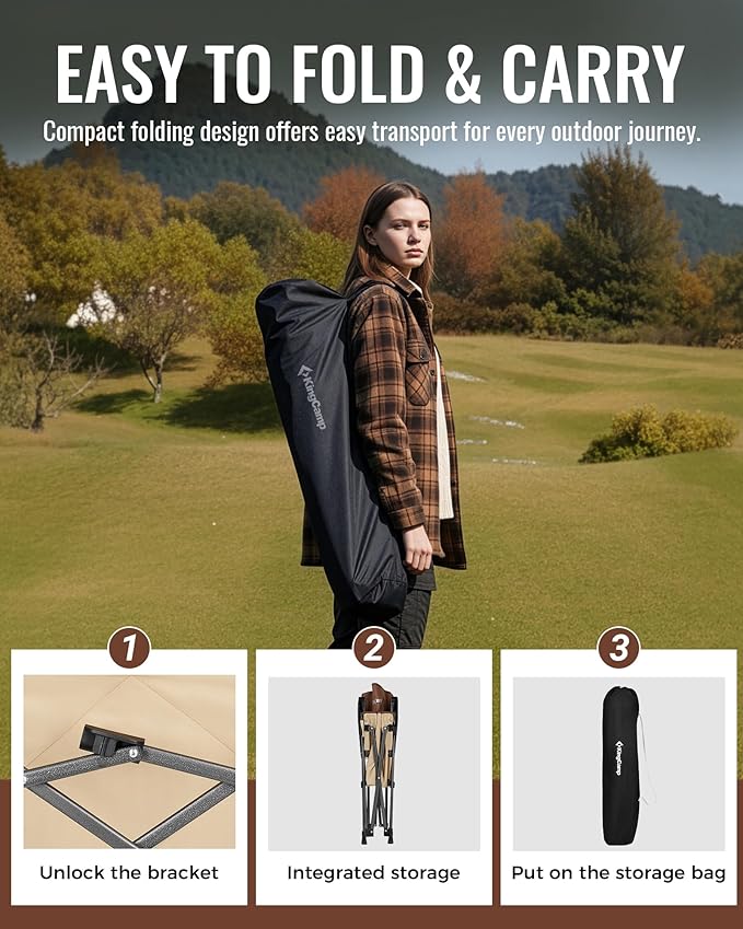KingCamp Folding Camping Chair Adjustable 3-Position Reclining Outdoor High Back Camp Chair with Hard Armrests Heavy Duty Portable Chair Dual-Layer Padded Seat &amp Storage for Camping Lawn Back