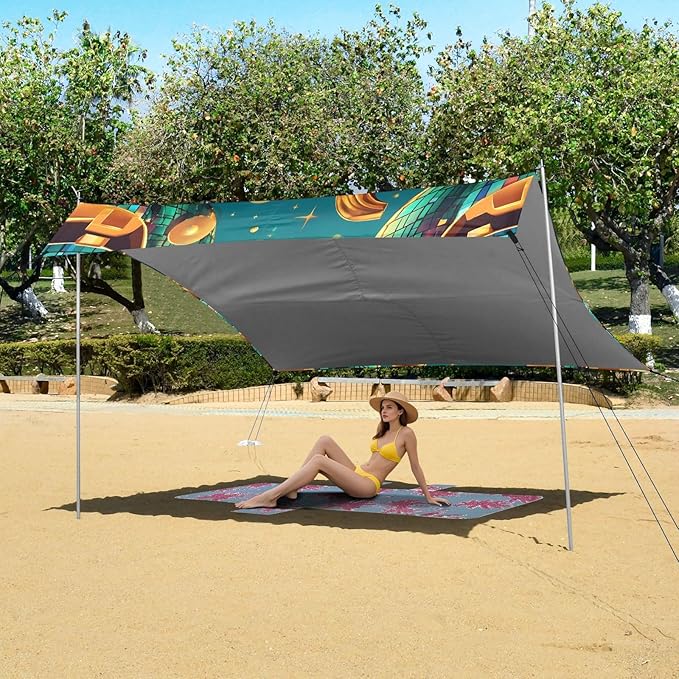 ALAZA Pumpkin Pop Art Beach Tent Sun Shelter UPF50+ Protection Beach Shade Canopy w/ 4 Sandbags for Outdoor Camping Fishing Backyard Fun Picnic 10x9 ft