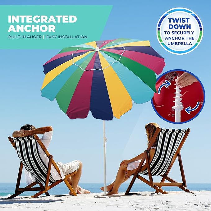 Rio Brands 7' Alternating 20-Panel Beach Umbrella with Sand Anchor and Carrying Bag Multicolor