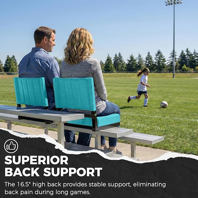 SPORT BEATS Stadium Seats with Back Support Bleacher Chairs with Back and Cushion Thick Padded Bleacher Seats Includes Shoulder Strap Cyan 1pc Regular - 17 W x 12 D x 16.5 H