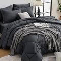 HEVUMYI 120x98 Oversized King Comforter Set Dark Grey- 7-Piece All Season Bed in a Bag Oversized King Soft Bedding Set with Comforter Flat Sheet Deep Pocket Fitted Sheet Pillowcases Pillow Shams