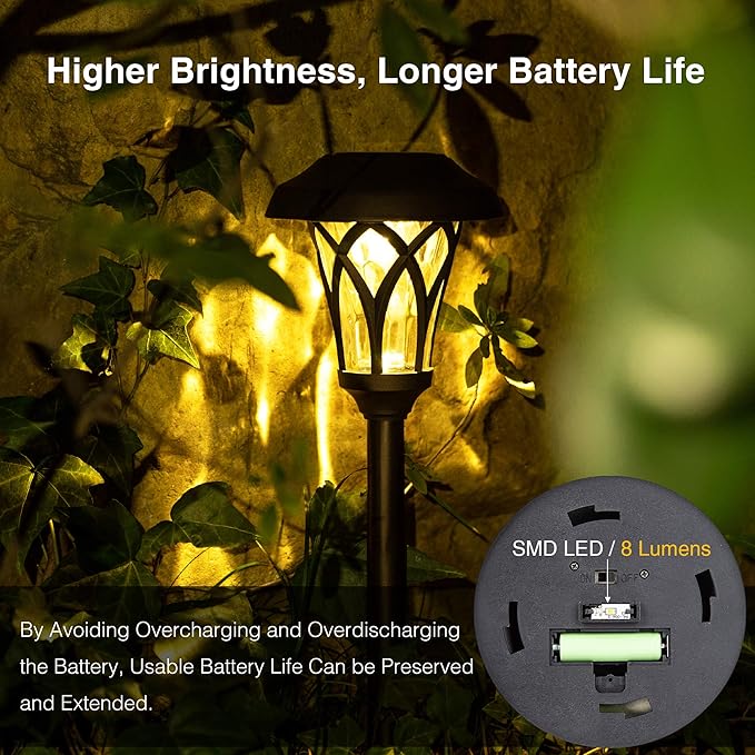 GIGALUMI 6 Pack Solar Pathway Lights Outdoor Metal Glass &amp ABS Solar Landscape Lights Waterproof IP65 Warm White Solar Powered Garden Lights for Yard Patio Walkway Driveway (Brown)
