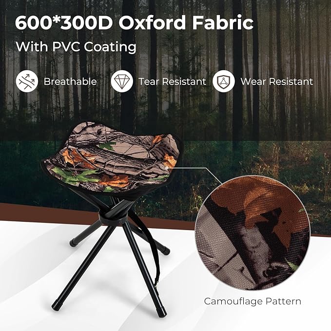 Tangkula 2 Pack Camouflage Hunting Stool Heavy-Duty 4 Legged Folding Stool with Carrying Strap Lightweight Portable for Hunting Fishing Hiking Backpacking