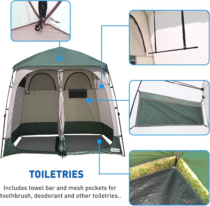 EasyGo Product Shower Shelter – Giant Portable Outdoor Pop UP Camping Shower Tent Enclosure – Changing Room – 2 Rooms – Instant Tent – 7.5' Tall x 4' Deep x 7.5' Wide Green
