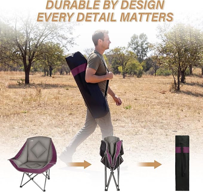 CAMPHILL Folding Camping ChairOversized Portable Camping Chair with Cup HolderHeavy Duty Padded Lawn Chair for Camping Tailgates Beach and Sports