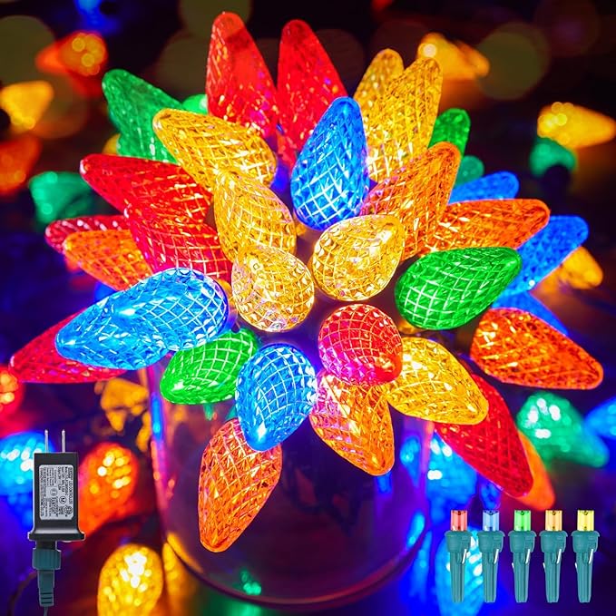 Minetom C9 LED Christmas Lights Outdoor 81 Feet 100 LED String Light with Timer &amp 8 Lighting Mode Waterproof Commercial Grade Christmas Tree Lights for Outside Indoor Roofline Patio Multicolor
