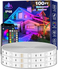 FBZ 100Ft Outdoor Waterproof LED Strip LightsMusic Sync RGB IP65 Led Lights with App Control and RemoteColor Changing Waterproof Led Rope Lights for OutdoorBalconyRoofGardenStairs Party