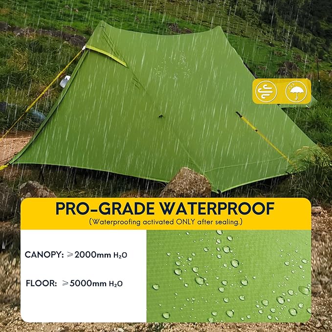 LANSHAN Ultralight Tent 3-Season Backpacking Tent for 1-Person or 2-Person Camping Trekking Kayaking Climbing Hiking