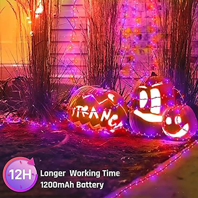 New Upgraded Orange and Purple Solar Halloween Lights 19 Modes 2 Pack Total 144FT 400 LED Solar String Lights Outdoor Waterproof Solar &amp USB Rechargeable for Halloween Decorations Orange &amp P