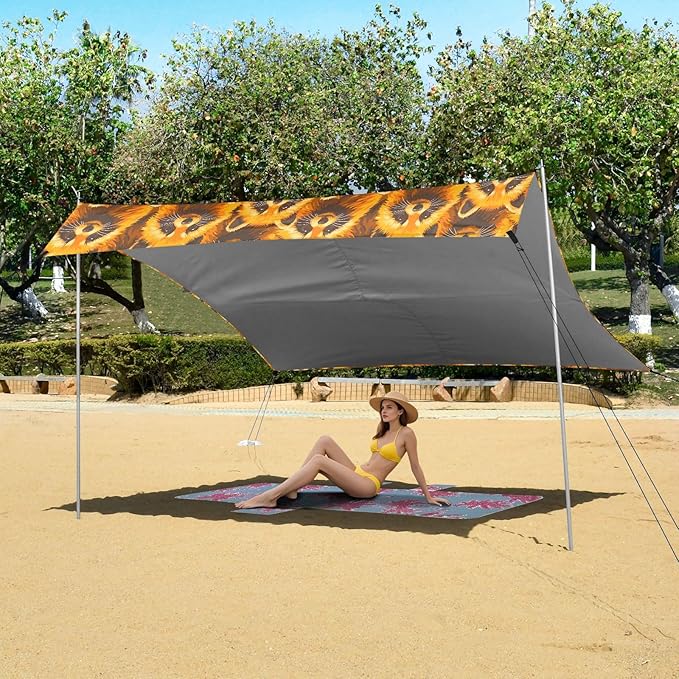Camping Sun Shelters Cute Tanuki Pattern Beach Canopy 126 * 110.2in