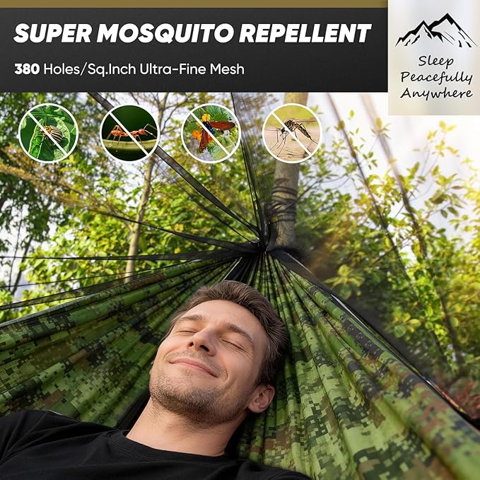 Camping Hammock with Mosquito Net 600 lbs Portable Hammock with Tree Straps2-in-1 Double/Single Travel hammocks Tent for Outside/Indoor/Backpacking/Beach-Plaid Camouflage